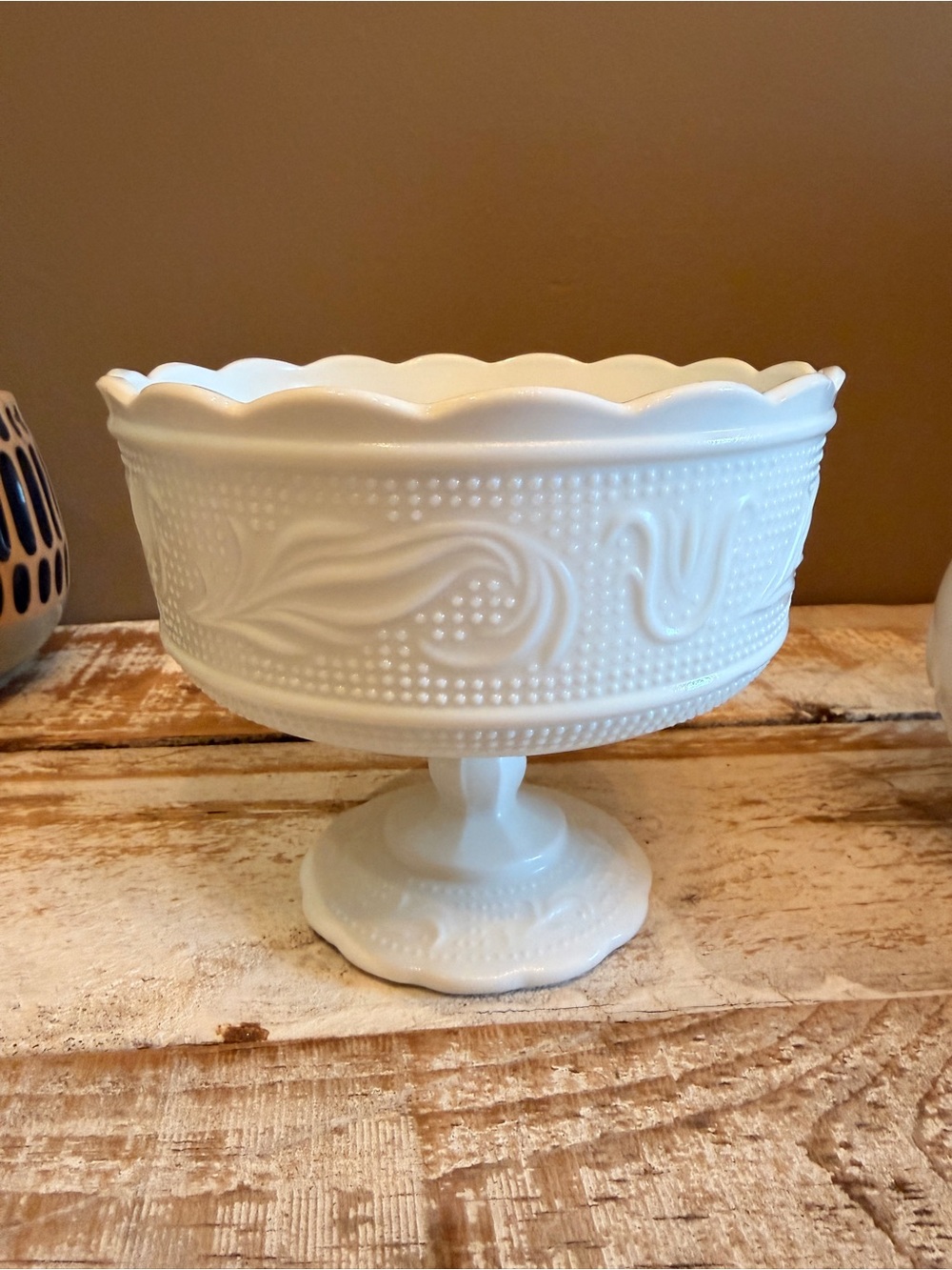 E.O. Brody Company M6000 milk glass compote bowl from the 1960s